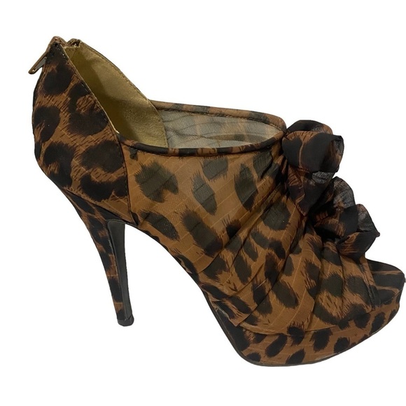 Nine West O-High Street X5 Leopard Ruffle Mesh Back Zip High Heels Stilettos 8 - Picture 3 of 9